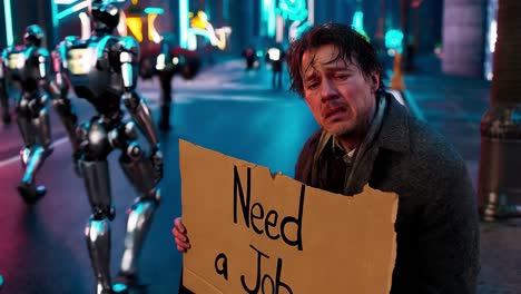 unemployed man in a cyberpunk city