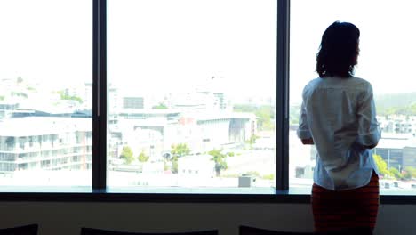 rear view of female executive looking through window