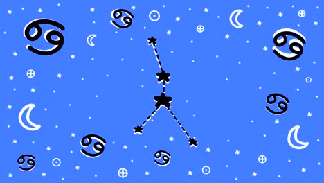 stop motion hand drawn animation of zodiac sign symbols and constellations on a blue background