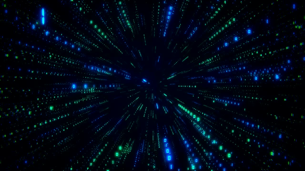 Digital futuristic data tunnel seamless loop. Binary numbers in cyberspace