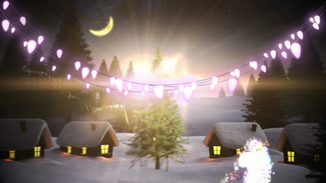 animación de luces de navidad sobre el paisaje de invierno