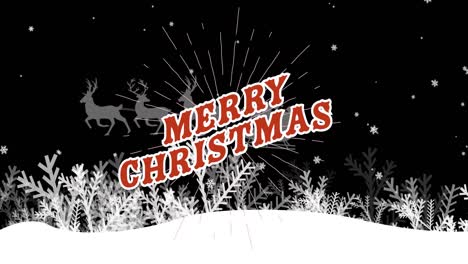 Animation-of-christmas-greetings-text-over-snow-falling,-santa-claus-and-christmas-decorations