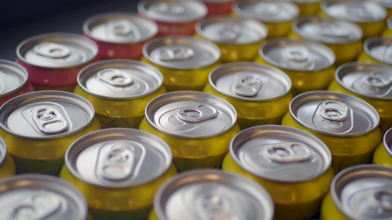 Close-up of a Row of Beverage Cans