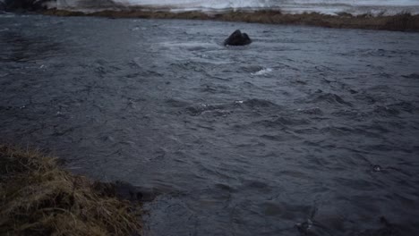 Icelandic-glacier-river-flowing-smoothly-on-spring-time