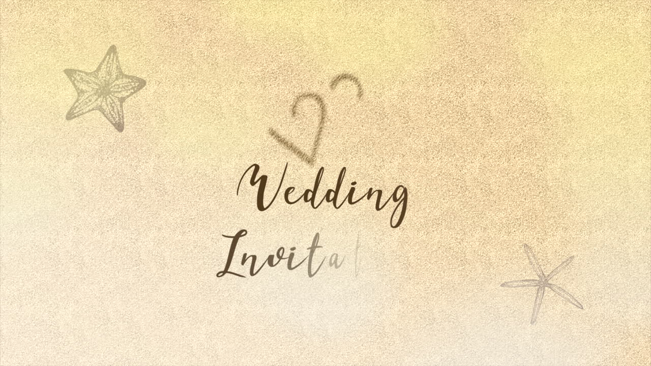 해변에서 바다 동물과 사랑의 마음을 가진 청첩장