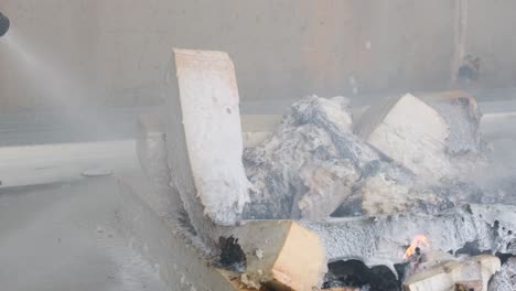 final stage of fire suppression with water and foam