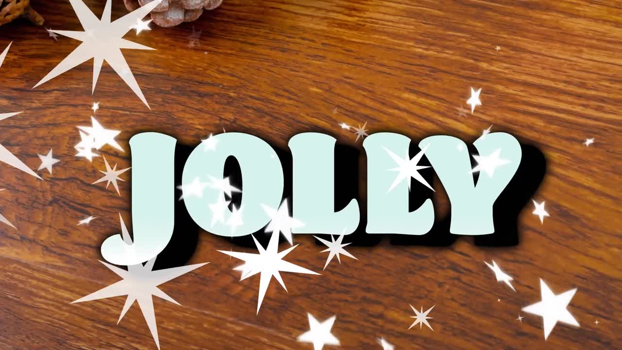 테이블 위에 눈이 내리고 크리스마스 장식 위에 즐거운 텍스트의 애니메이션