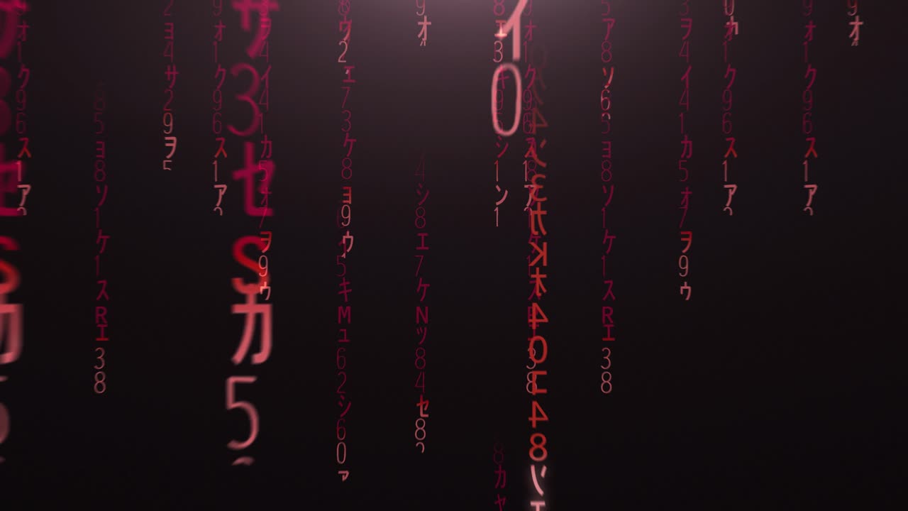 Flug durch den fallenden roten Matrix-Code