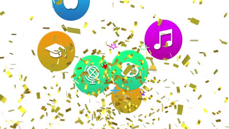 animación de confeti sobre los iconos de las redes sociales sobre un fondo blanco