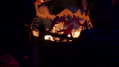 Slow-motion-shot-of-a-campfire-at-night