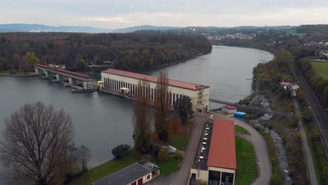 River hydro power plant steady cinematic drone shot 30fps 4k