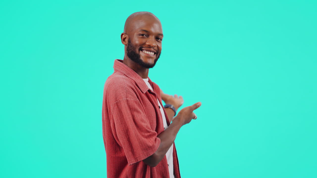 Advertising, man with hand gesture for promotion