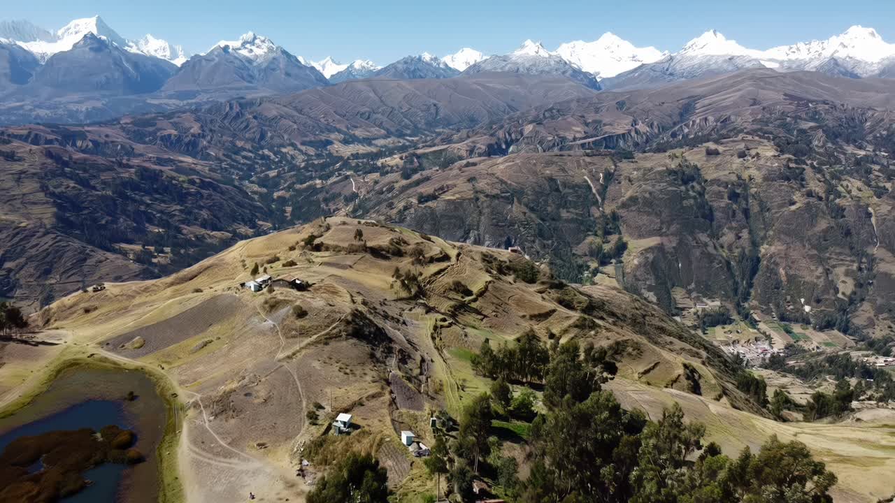 Huaraz hike landscape Andes mountains Peruvian nature aerial drone outdoor