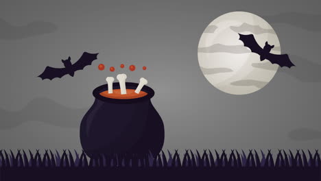 happy halloween celebration with witch cauldron animation