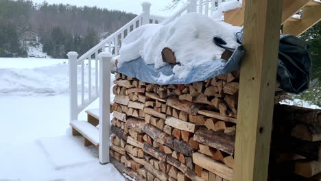 medium tilt of a snow covered pile of firewood