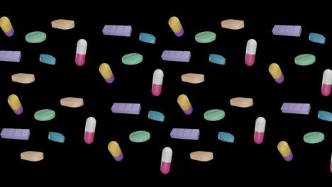 animación de pastillas flotantes sobre un fondo negro