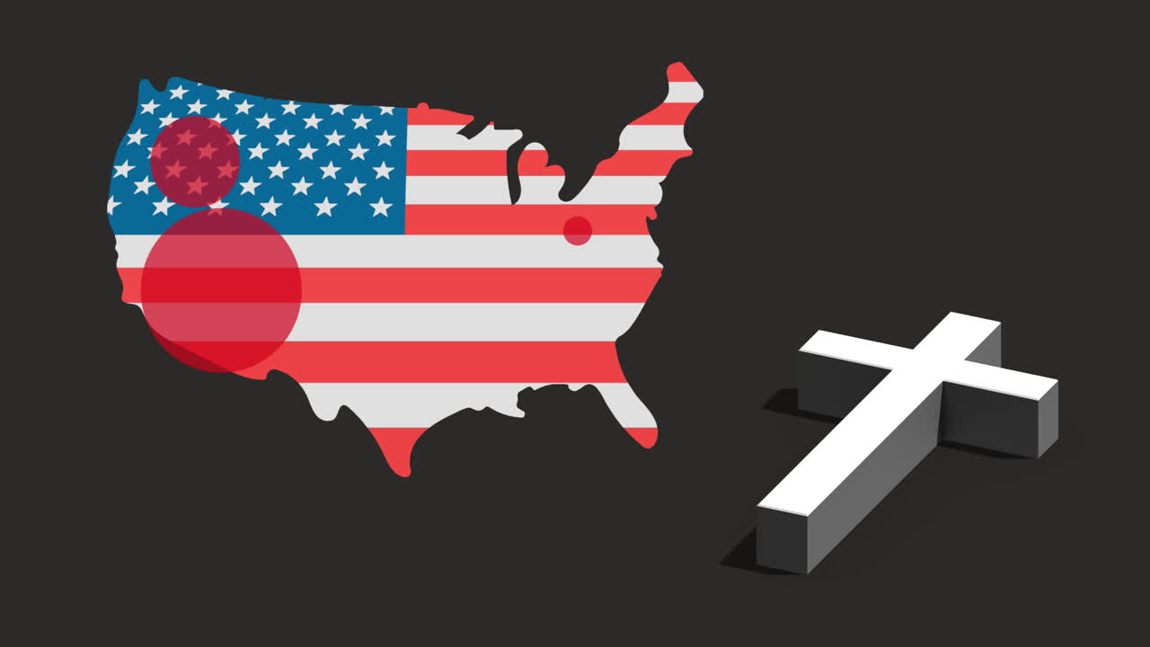 미국 국기와 함께 크리스천 크로스 오버 지도의 애니메이션