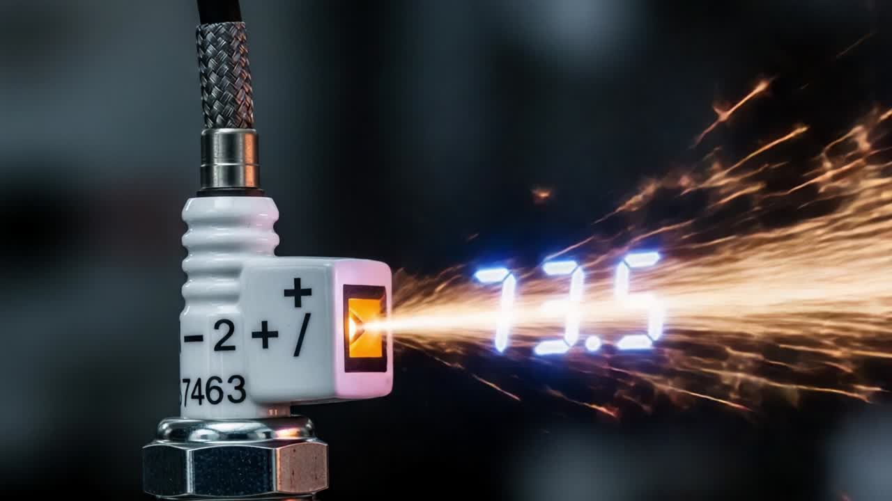 A Close-Up View of a Spark Generating Device Displaying an Electric Spark and Digital Readout of 73.5, Highlighting Advanced Technology and Engineering