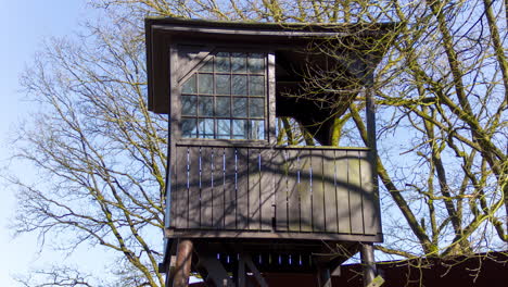 Time-lapse-of-old-concentration-camp-guard-tower---wide