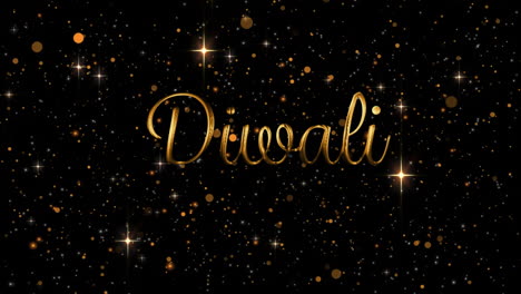 diwali text animation over golden sparkles and stars on black background