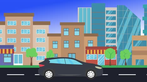 viajes en coche por la ciudad vista lateral, animación en bucle, fondo de diseño plano