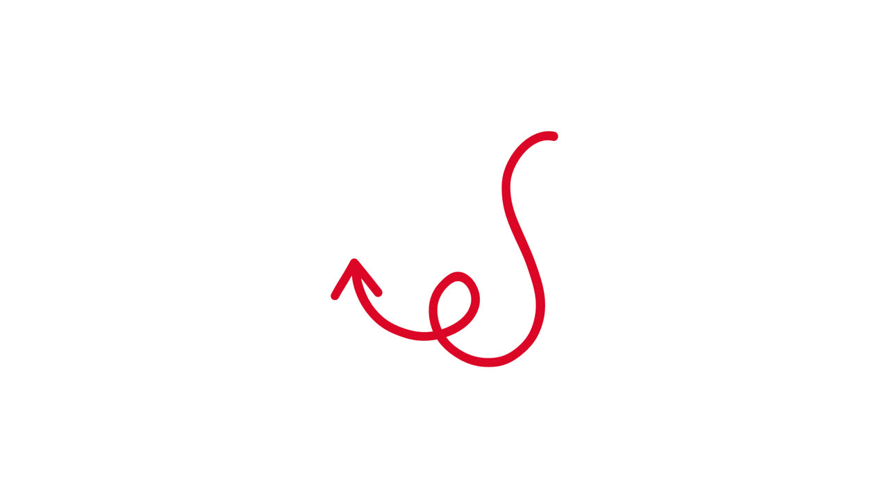 Animated Red Curly Arrow Drawing on White Background