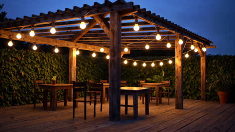 rustic outdoor patio at night