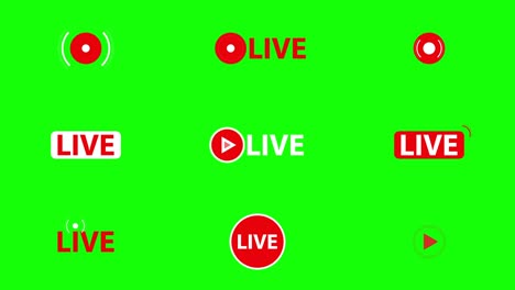 animated set of live streaming broadcasting icons in green screen