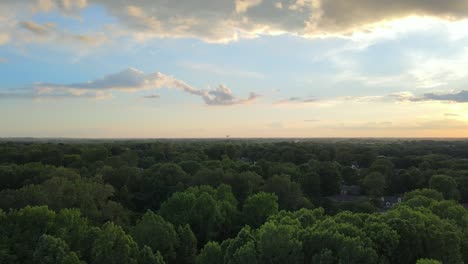 Flying-over-thick-trees-in-Clarksville,-Tennessee