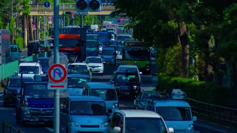 a timelapse of the traffic jam at the urban street in tokyo long shot