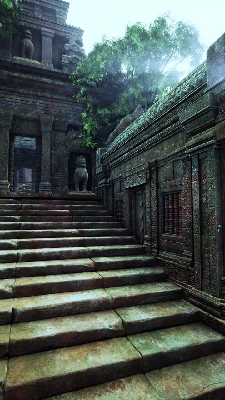 escalones de piedra que conducen al antiguo templo camboyano