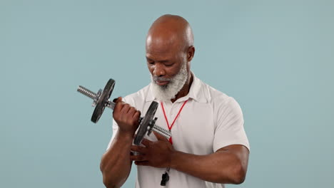 Face,-coach-and-black-man-with-dumbbell