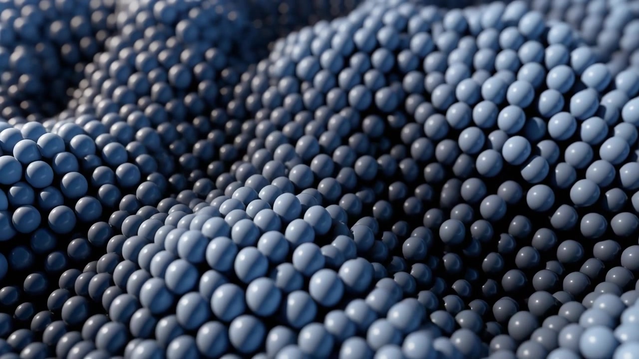 Animation 3D abstraite de sphères bleues ondulantes
