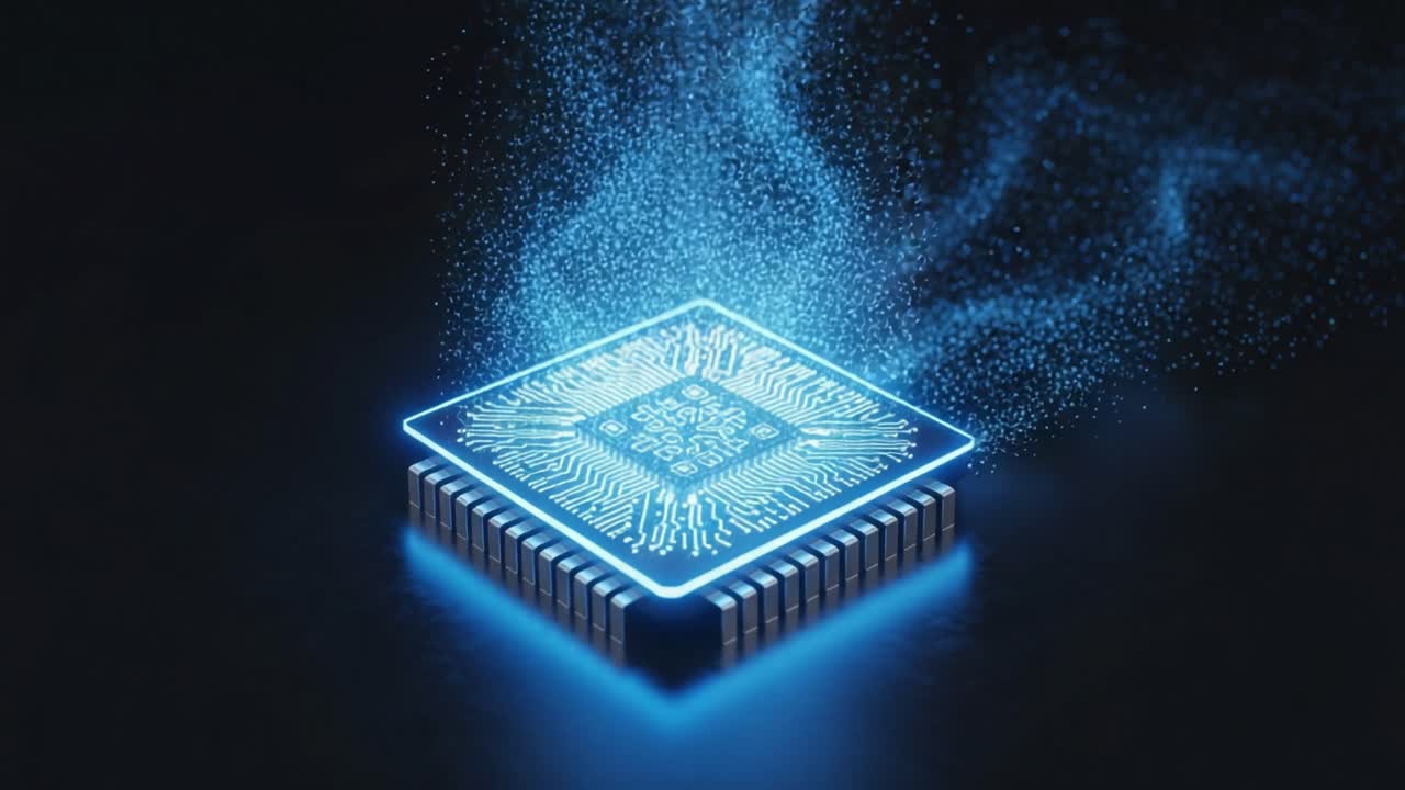 Exploring the Futuristic Design of a Blue Glowing Microchip: A Visual Spectacle of Technology and Innovation in a Digital World