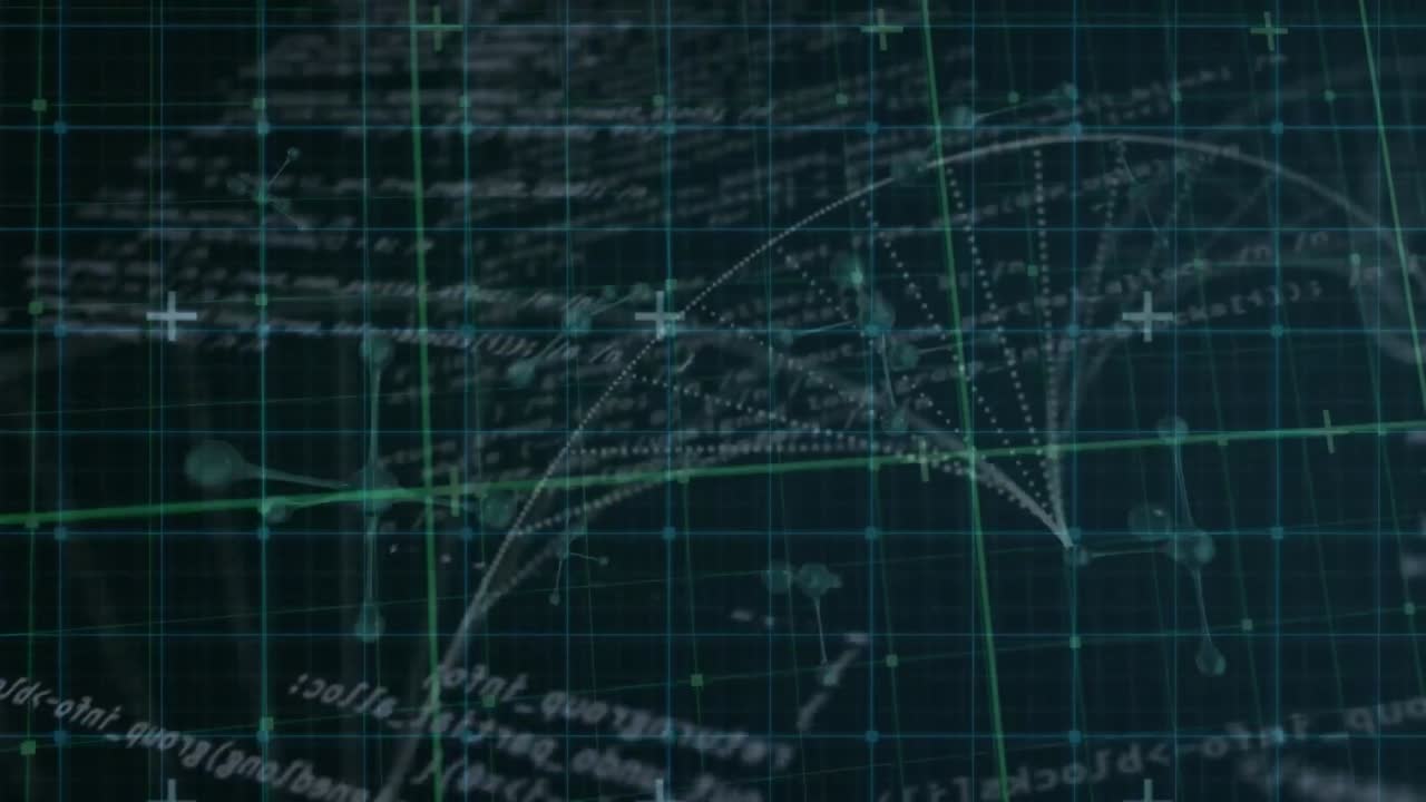 A blue interface with dna strands, molecules and data processing animations