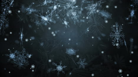 animation of snowflakes floating and falling against grey background with copy space