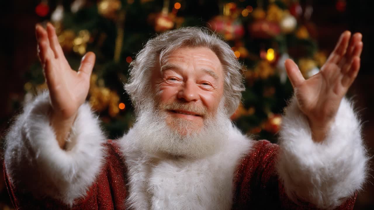 A Jolly Christmas Scene Featuring a Joyful Individual Emitting Happiness and Warmth Surrounded by Festive Decorations and a Glowing Christmas Tree in the Background