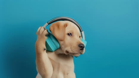 cute puppy wearing headphones