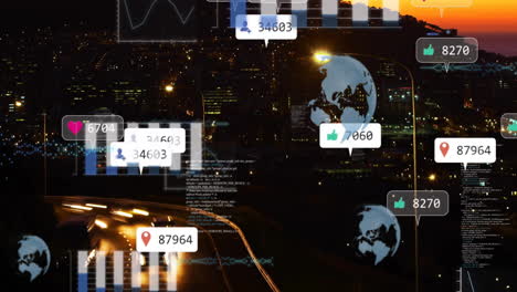 animación del procesamiento de datos financieros sobre el paisaje urbano