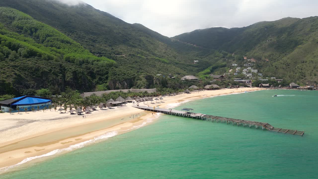 Stunning aerial drone view over Ky Co Tropical Beach in Vietnam