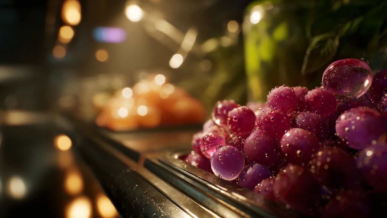 A Close-Up of Fresh, Juicy Grapes Glistening with Water Droplets, Surrounded by a Natural Setting That Highlights Their Vibrant Color and Refreshing Appeal, Perfect for Culinary Use and Healthy Snacking