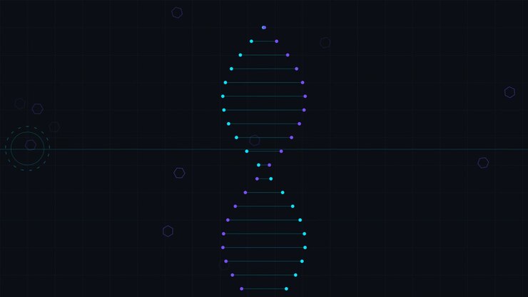 Animated DNA Double Helix Structure on Digital Grid Background
