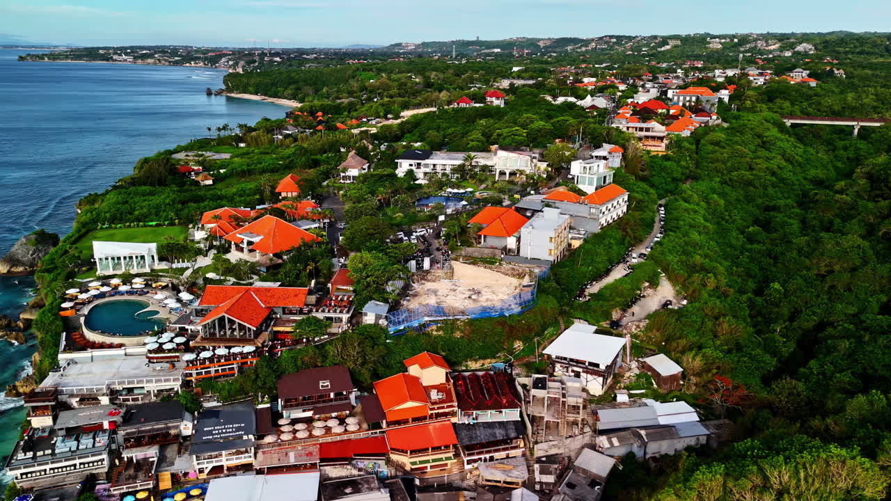 Hotels in Uluwatu Beach, Bali. Aerial view at day time