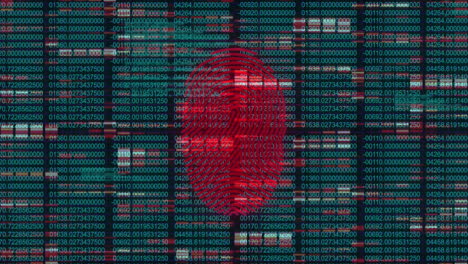 animation of biometric fingerprint over digital data processing on dark background