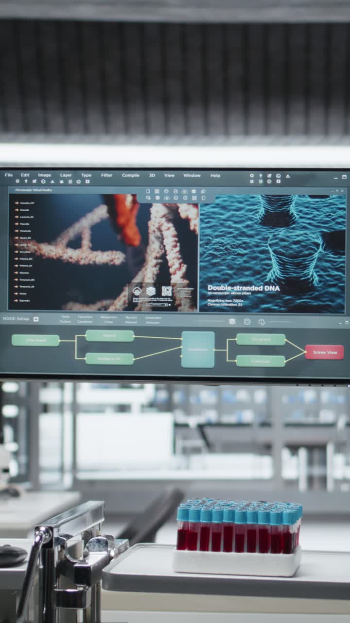 Vertical Video Empty lab filled with modern research equipment and computer screens