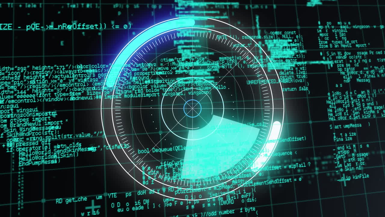 animación del procesamiento de datos sobre escaneo de alcance y fondo oscuro