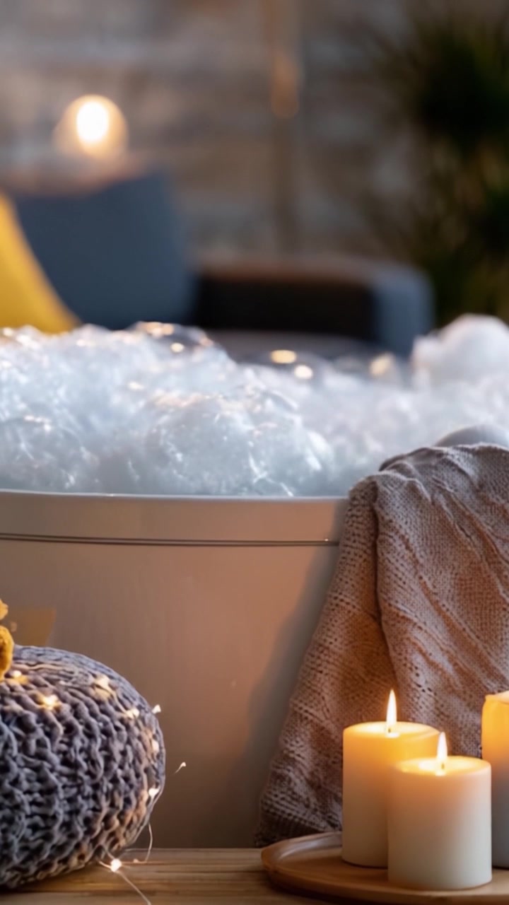 A Serene Spa Experience: Indulge in Luxurious Bubbles and Soft Candles for a Perfect Relaxation Retreat at Home