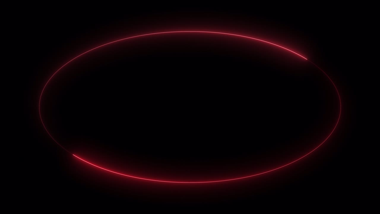 추상적인 원활한 루프 엘립스 네온 프레임 애니메이션 배경, 검은색에 달린 빨간 네온 빛 라인, 로고 또는 텍스트를위한 빈 공간과 함께 반이는 원 프레임, 자외선 형광 led 배너, 알파 채널을 포함합니다.
