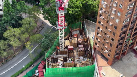 building construction site in hong kong with bamboo scaffolding