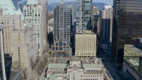 crowd of protesters in front of vancouver art gallery during stand with ukraine rally in canada